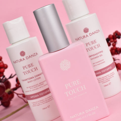 Σετ με άρωμα Πούδρας Pure Touch: Άρωμα, Αφρόλουτρο 100ml και Γαλάκτωμα Σώματος 100ml - NATURADANZA