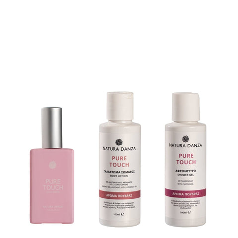 Σετ με άρωμα Πούδρας Pure Touch: Άρωμα, Αφρόλουτρο 100ml και Γαλάκτωμα Σώματος 100ml - NATURADANZA