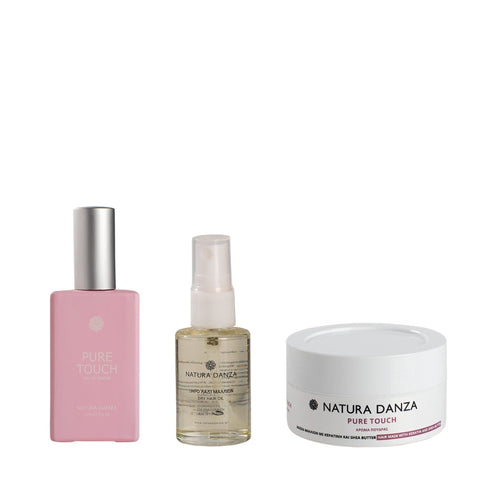 Άρωμα Πούδρας Pure Touch: Άρωμα & Μάσκα Μαλλιών Κερατίνης 75ml και Ξηρό Λάδι Μαλλιών - NATURADANZA