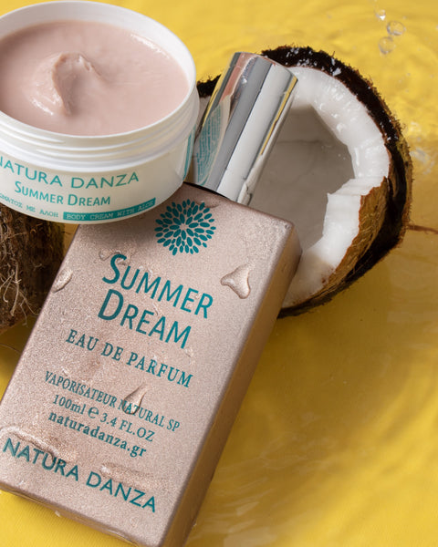 Σετ με άρωμα SUMMER DREAM βανίλια - καρύδα: Άρωμα και Κρέμα Σώματος με αλόη 200ml - NATURADANZA