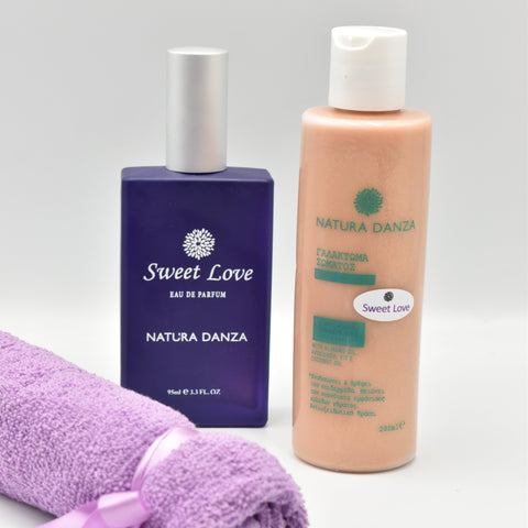 Σετ με το πιο Γλυκό Άρωμα Sweet Love: Άρωμα και Γαλάκτωμα Σώματος με Glitter 100ml - NATURADANZA